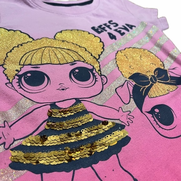 💖 LOL SURPRISE! Girls BFFs 4 EVA Short Sleeve T-Shirt | Size XS (4-5) | Sparkly - Picture 3 of 7